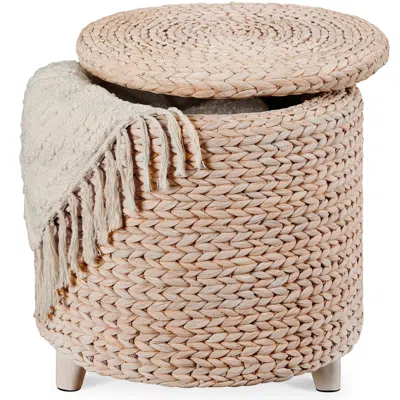 Best Choice Products 17 Round Storage Ottoman With Lid - Handwoven Water Hyacinth Modern Footstool" In Brown