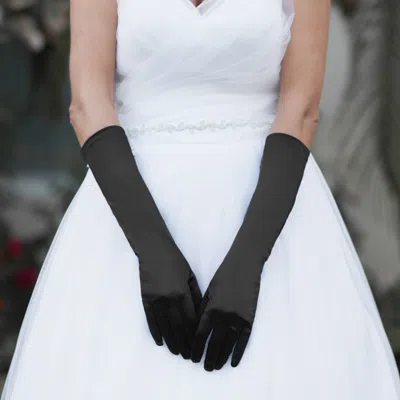 Fashnzfab Medium Satin Wedding Gloves In Black