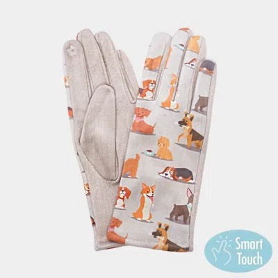 Fashnzfab Cute Puppy Pattern Printed Smart Touch Gloves In Gray