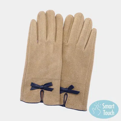 Fashnzfab Bow Pointed Faux Suede Smart Touch Gloves In Neutral