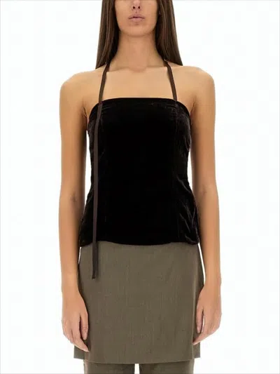Paloma Wool Strapless Black Sleeveless Top With Subtle Sheen In Brown