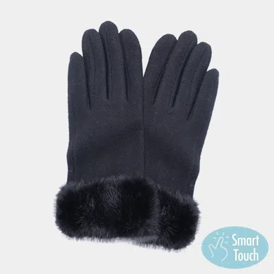 Fashnzfab Fuzzy Fux Fur Collar Smart Touch Gloves In Blue