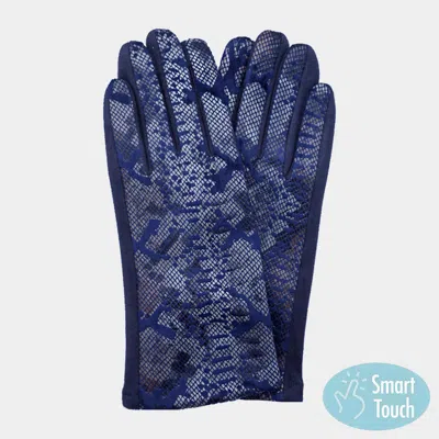 Fashnzfab Faux Leather Snake Skin Pattern Smart Touch Gloves In Blue