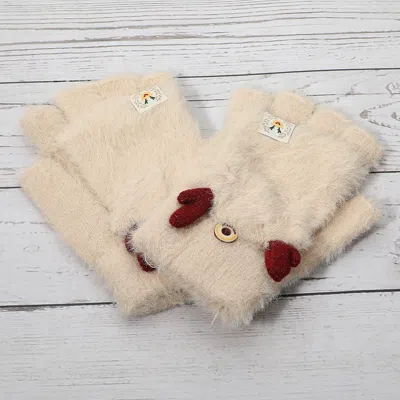 Fashnzfab Fuzzy Reindeer Ear Fingerless Flap Winter Gloves In Multi