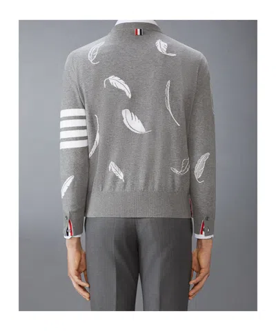Thom Browne Gray Feather Intarsia Relaxed Fit Crew Neck Sweater In Gray