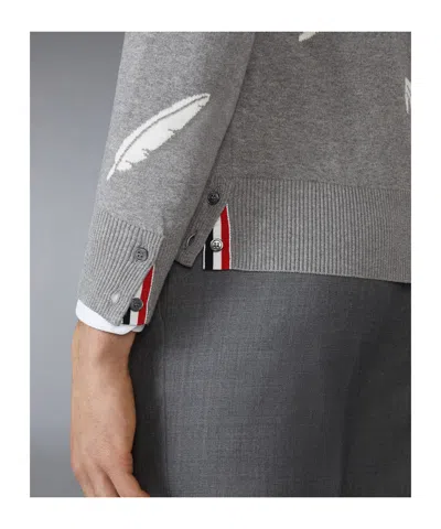 Thom Browne Gray Feather Intarsia Relaxed Fit Crew Neck Sweater In Gray