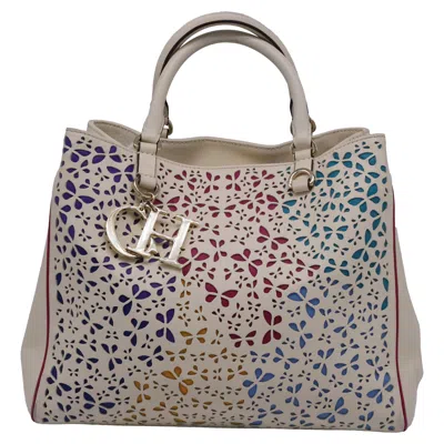 Carolina Herrera Perforated Butterfly Detail Handbag In Multicolor Leather In Multi