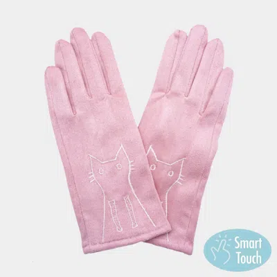 Fashnzfab Cat Pointed Faux Suede Smart Touch Gloves In Pink
