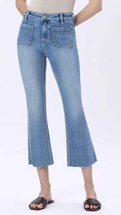 Lovervet High Rise Patch Pocket Kick Flare Jean In Medium Wash In Blue