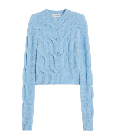 Sportmax Cable Knit Sweater With Ribbed Cuffs And Hem In Blue