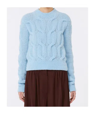 Sportmax Cable Knit Sweater With Ribbed Cuffs And Hem In Blue