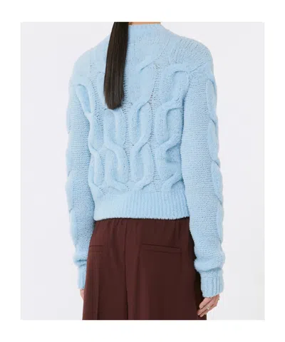 Sportmax Cable Knit Sweater With Ribbed Cuffs And Hem In Blue