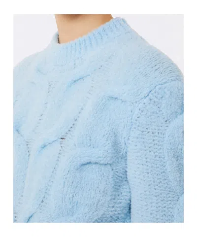 Sportmax Cable Knit Sweater With Ribbed Cuffs And Hem In Blue