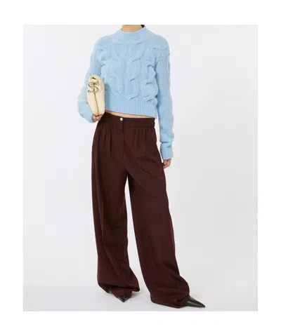 Sportmax Cable Knit Sweater With Ribbed Cuffs And Hem In Blue
