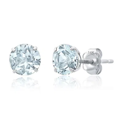 Maxcolor 14k White Gold 6mm Round Stud Gemstone Earrings In Silver