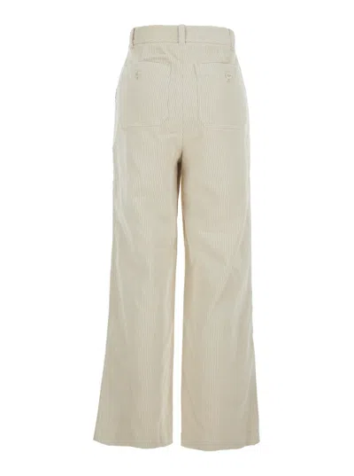 Dunst White Pants With Belt Loops And Wide Leg In Corduroy Woman In Multi