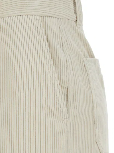 Dunst White Pants With Belt Loops And Wide Leg In Corduroy Woman In Multi
