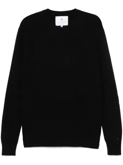 Seven Gauge Textured Black Crewneck Sweater With Relaxed Fit In Black