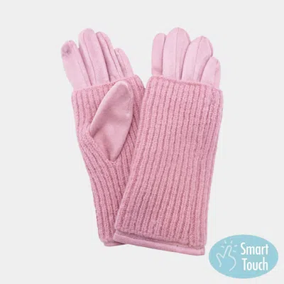 Fashnzfab Ribbed Knit Smart Touch Gloves In Pink