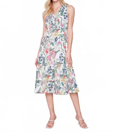 Charlie B Printed Ruffle Neck Boho Midi Dress In Floral In Multi