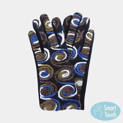 Fashnzfab Swirl Yarn Embroidered Smart Touch Gloves In Blue