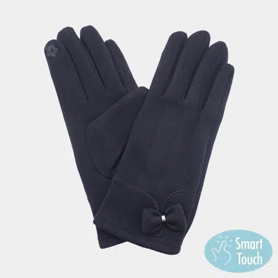 Fashnzfab Bow Pointed Faux Suede Smart Touch Gloves In Blue