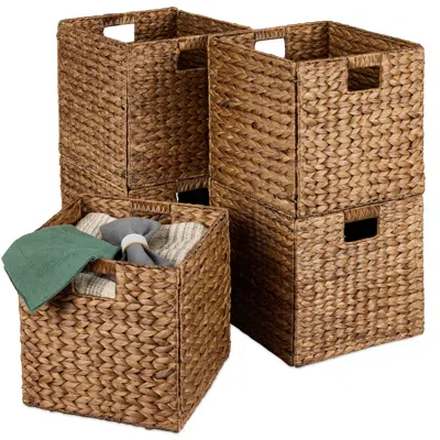 Best Choice Products 10.5x10.5in Hyacinth Storage Baskets, Set Of 5 Multipurpose Collapsible Organizers In Brown