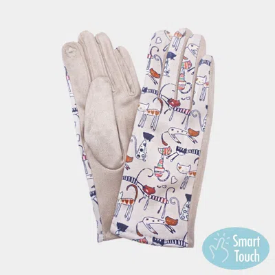 Fashnzfab Illustrated Cat Pattern Printed Smart Touch Gloves In Neutral