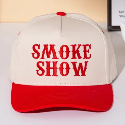 Fashnzfab Smoke Show Message Embroidered Five Panel Canvas Snapback Baseball Cap In White