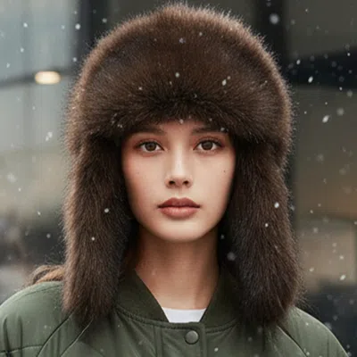 Fashnzfab Fluffy Faux Fur Winter Ear Flap Trapper Hat In Brown