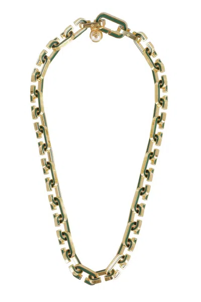 Casablanca C Link Necklace With Gold-plated Brass And Green Enamel Accents In Gold