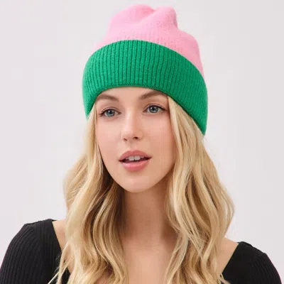 Fashnzfab Two Tone Soft Fuzzy Knit Winter Beanie Hat In Pink
