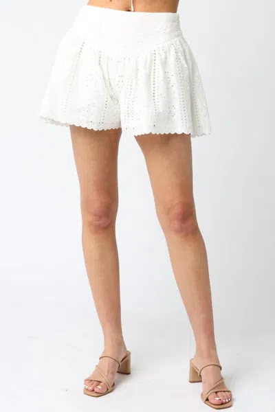 Olivaceous Bunny Eyelet Shorts In White In White