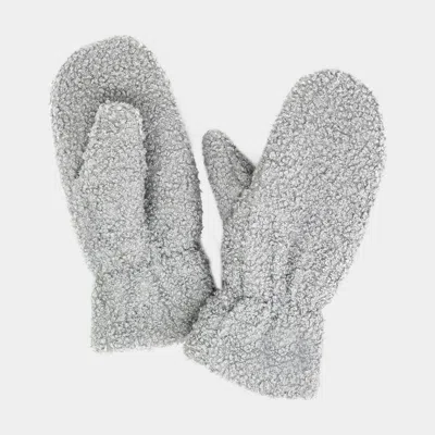 Fashnzfab Lining Teddy Bear Mitten Gloves In Gray