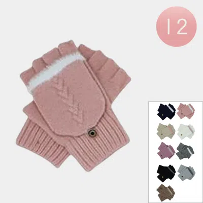 Fashnzfab 12pairs - Fingerless Mittens Flip Top Knit Winter Gloves In Multi