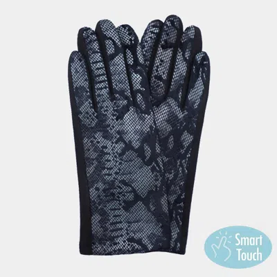 Fashnzfab Faux Leather Snake Skin Pattern Smart Touch Gloves In Black