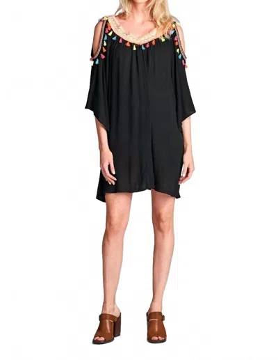 Velzera Women's Tassel Cold Shoulder Short Dress In Black In Black
