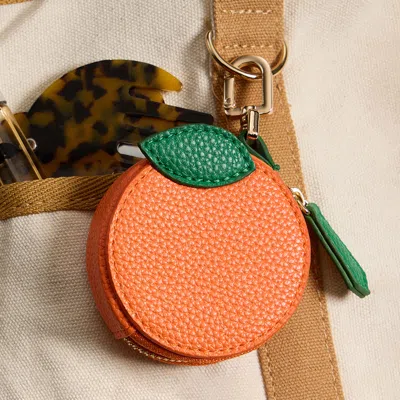 Fashnzfab Genuine Leather Orange Coin Purse Keychain Bag Charm In Orange