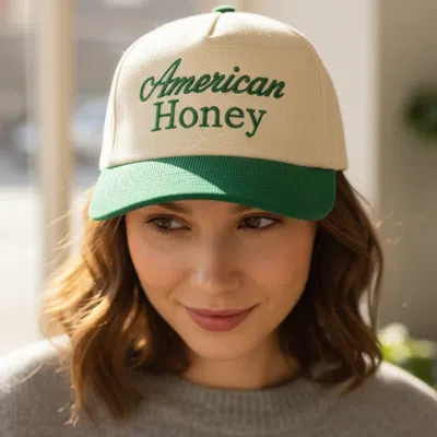 Fashnzfab Americab Honey Message Embroidered Five Panel Canvas Snapback Baseball Cap In Green