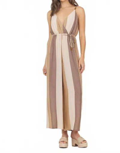 Vintage Havana Stripe Metallic Jumpsuit In Coco In Brown