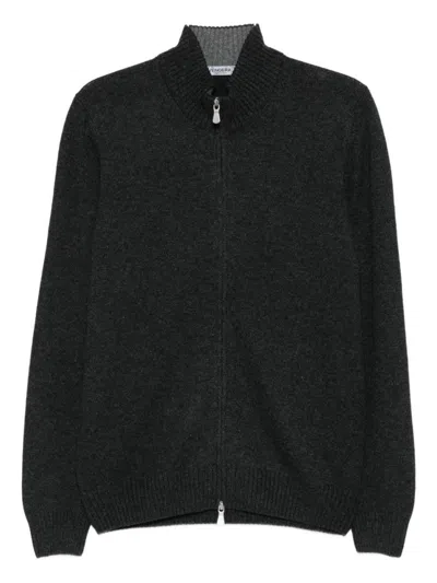 Vengera Dark Grey Sweater With Ribbed High Collar In Black