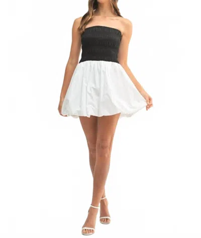 Mable Strapless Smocked Mini Dress In Black & White In Black