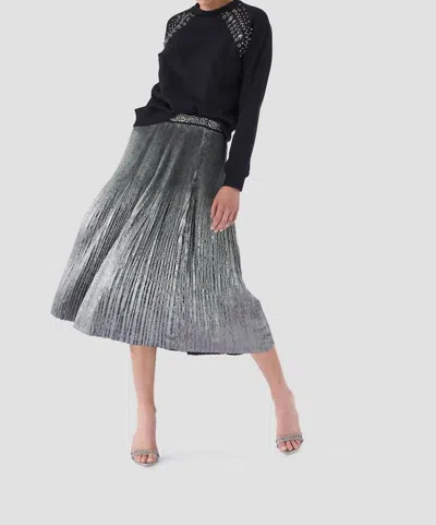 Le Superbe Foil Pleated Skirt In Silver In Blue