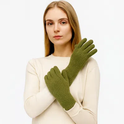 Fashnzfab Ribbed Knit Solid Long Winter Gloves In Green