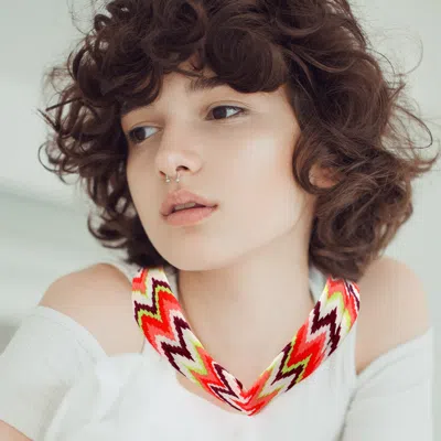 Fashnzfab Chevron Pattern Fabric Chiffon Necklace - Multi In Multi