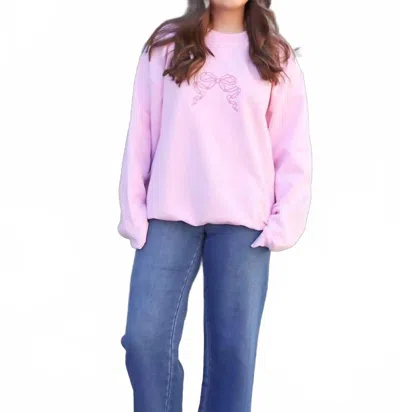 Distressed Vintage Couture Bow Crewneck Top In Pink In Pink