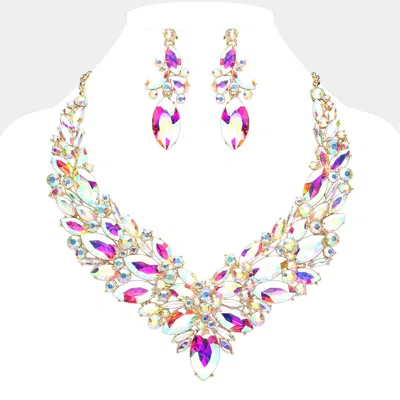 Fashnzfab Marquise Stone Cluster Embellished Evening Necklace - Ab, Gold In Multi