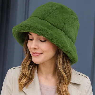 Fashnzfab Faux Fur Bucket Hat In Green