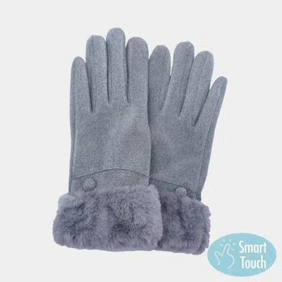 Fashnzfab Fuzzy Fur Collar Faux Suede Smart Touch Gloves In Blue