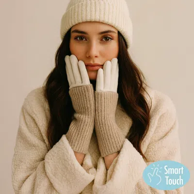 Fashnzfab Ribbed Knit Smart Touch Gloves In Sand